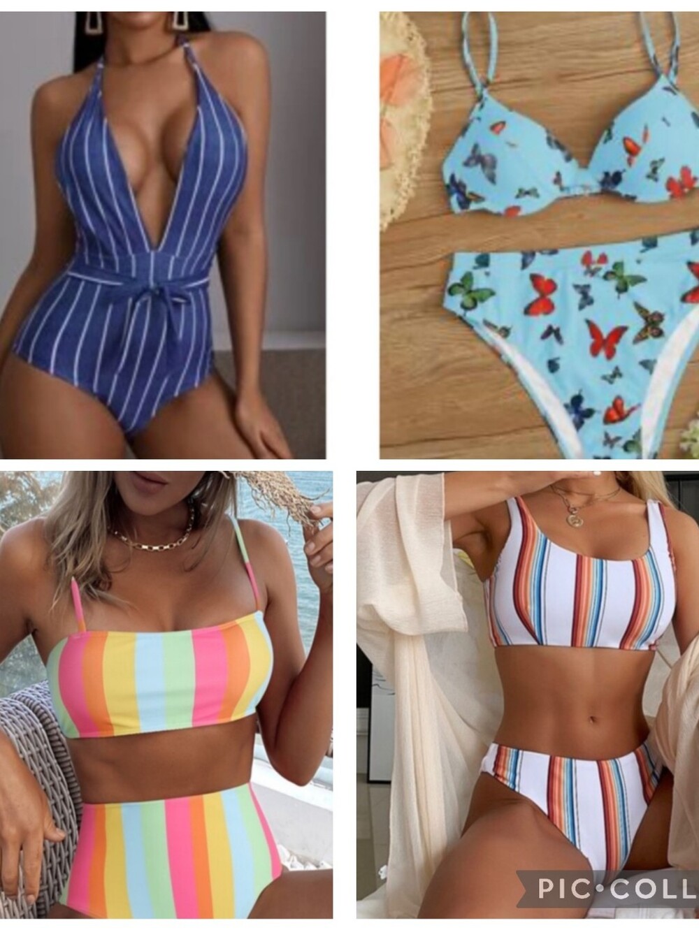 4 S/M Bikini Swimsuit Shein Bundle - Butterfly, Rainbow, Striped, Deep V